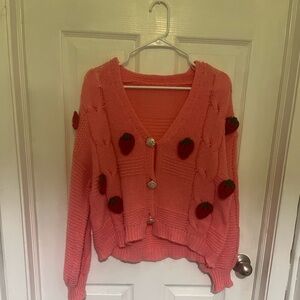 Strawberry Embellished Pink Sweater